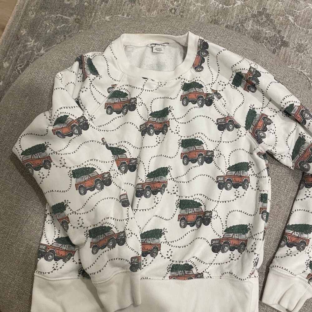 American Eagle Outfitters Cream Sweatshirt with Festive Print